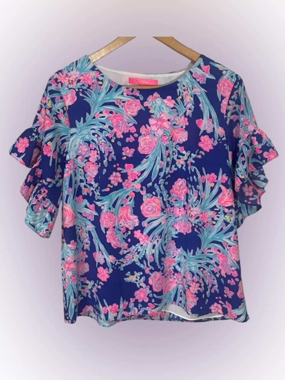 Lilly Pulitzer Top Blouse Small Darlah Lileeze Corsica Blue Preppy Resort wear